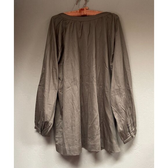 New Kate Quinn Size XXL Organic Cotton Split-Neck Tunic Blouse Lagenlook Brown - Picture 2 of 8